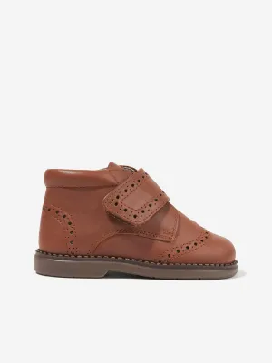 Andanines Kids Leather Velcro Strap Boots in Brown