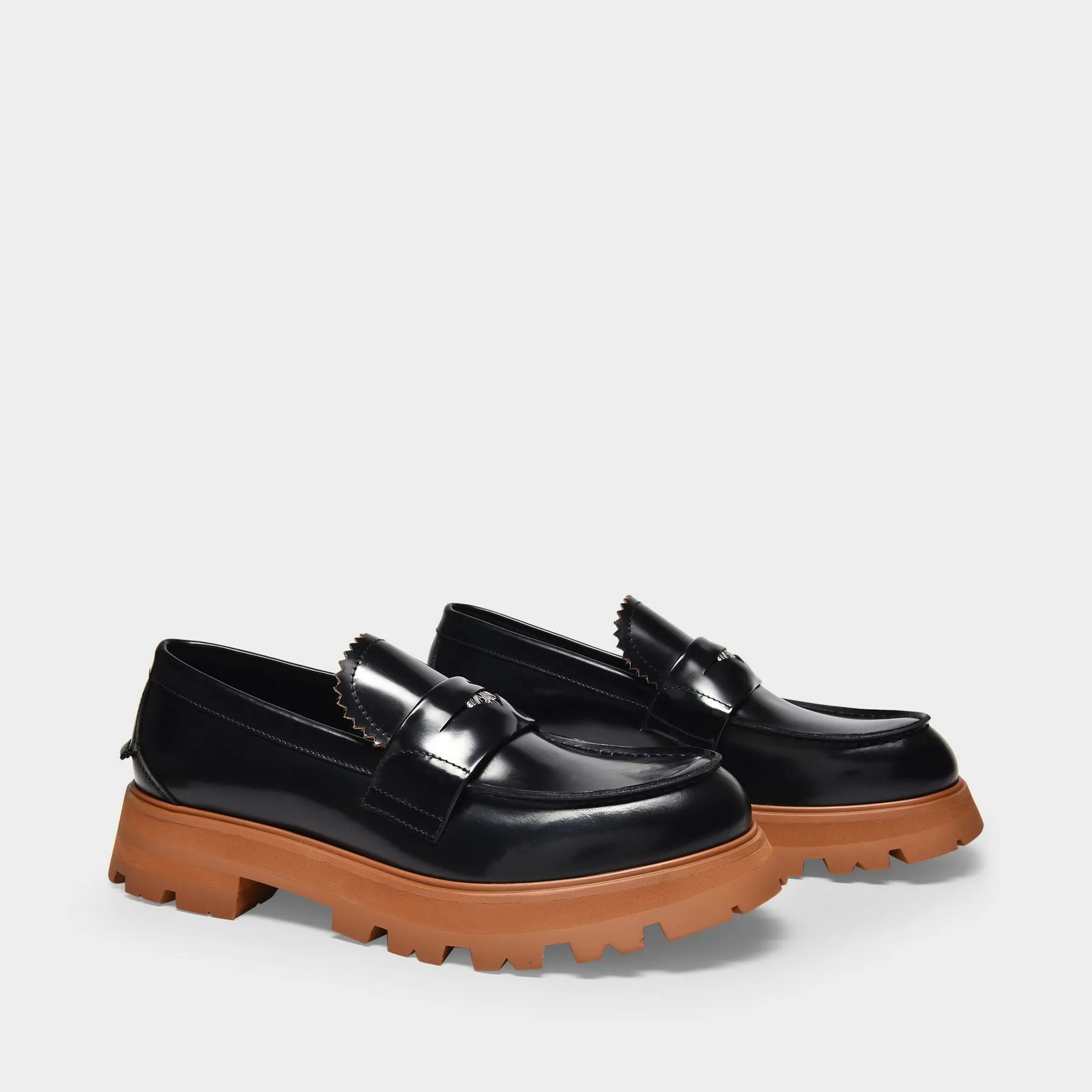 Black leather loafers