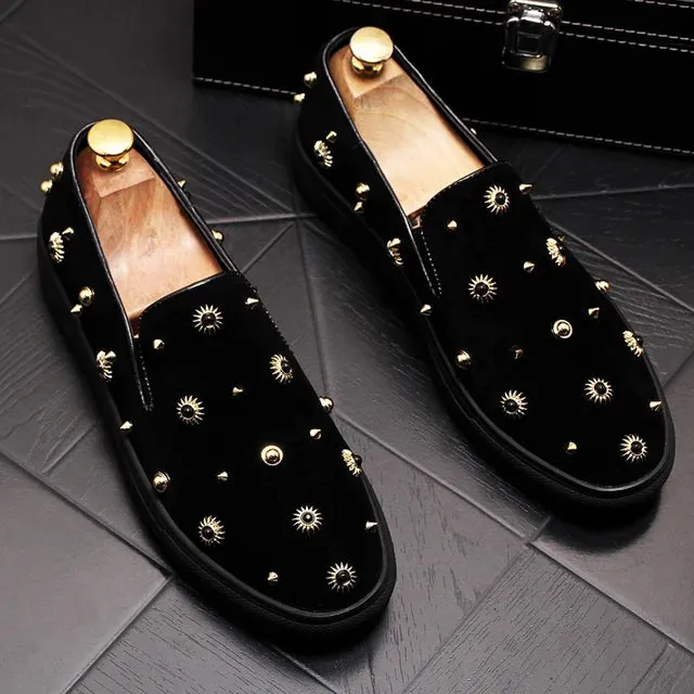 Black Rivet Decor Genuine Leather Loafers