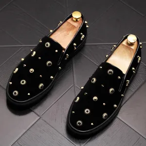 Black Rivet Decor Genuine Leather Loafers