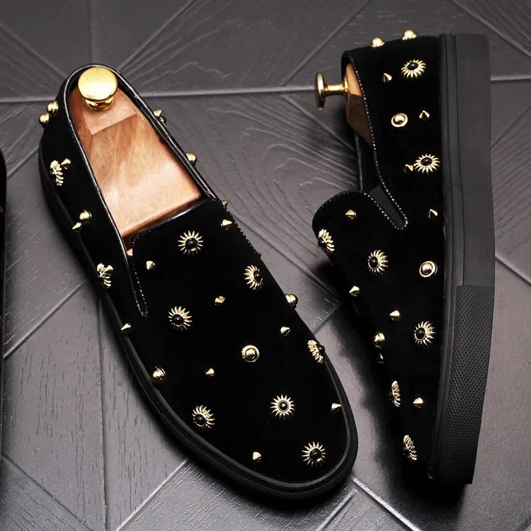 Black Rivet Decor Genuine Leather Loafers