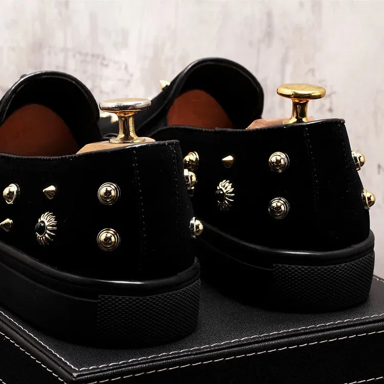 Black Rivet Decor Genuine Leather Loafers