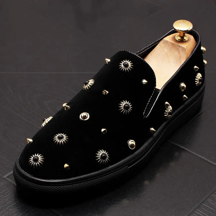 Black Rivet Decor Genuine Leather Loafers