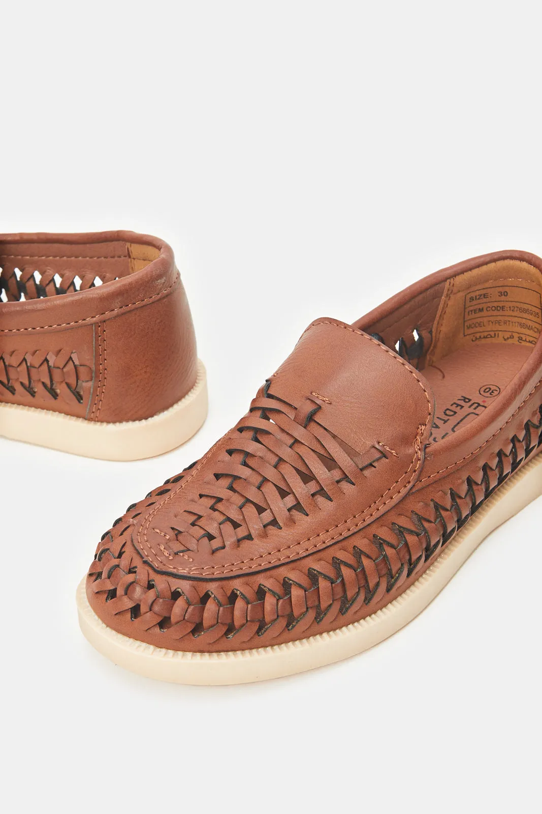 Boys Brown Woven Loafers