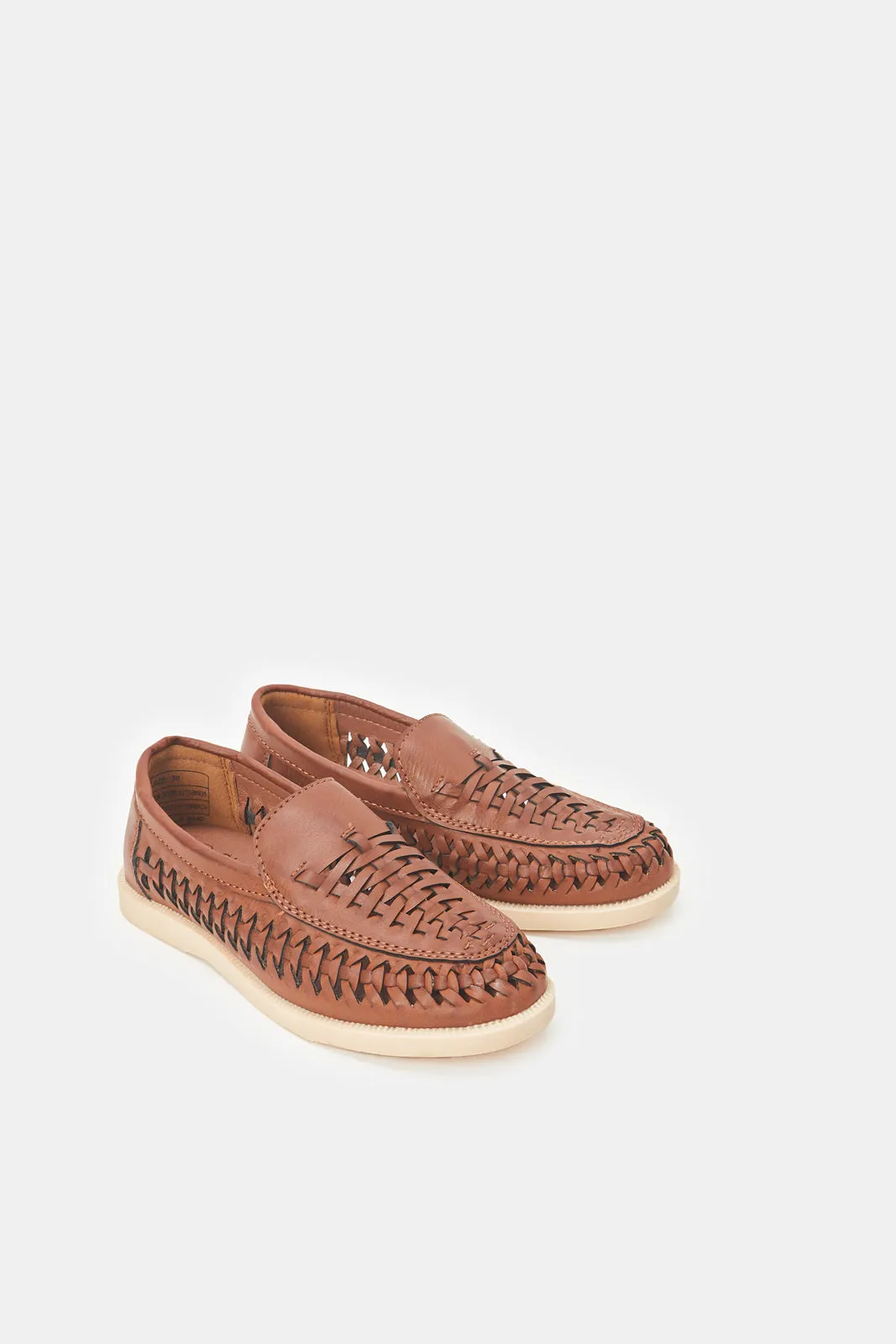 Boys Brown Woven Loafers