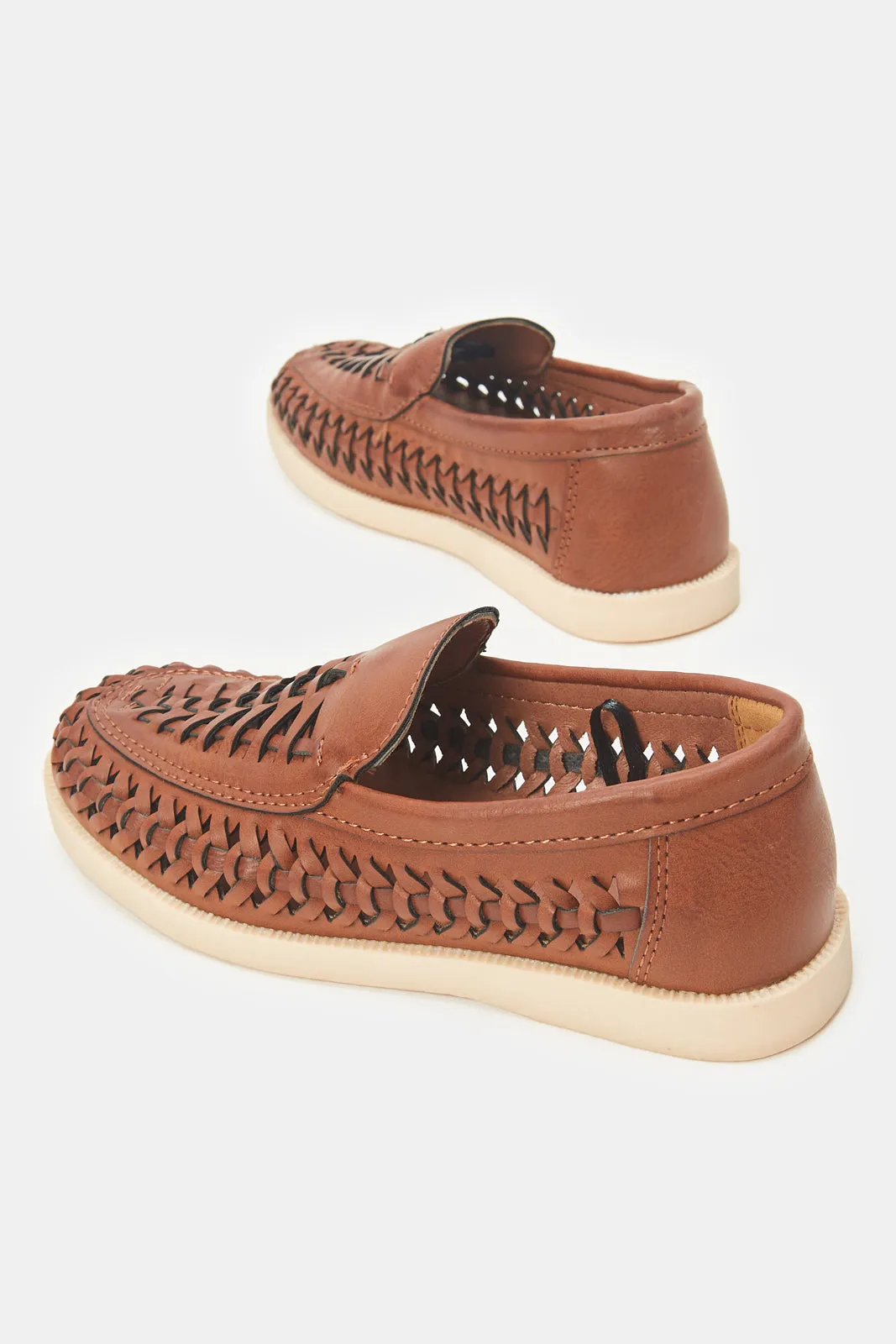 Boys Brown Woven Loafers