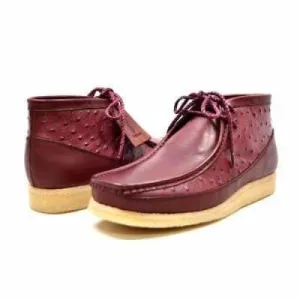 British Walkers Walker 100 Wallabee Boots Men's Burgundy Ostrich Leather