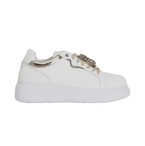 CafèNoir scarpa sneakers da donna con riporti laminati e gioiello C1DE1013 W083 bianco-pesca