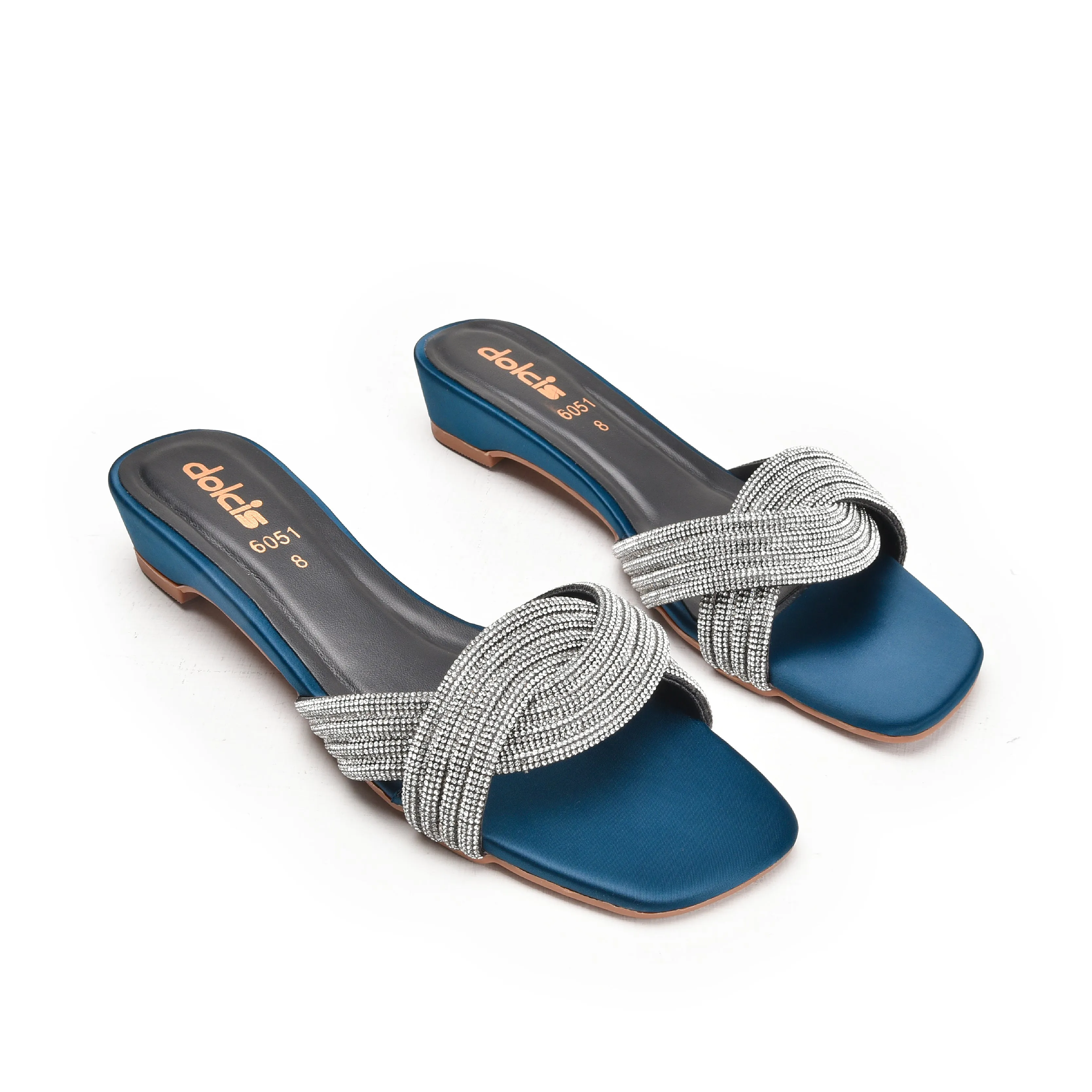 Chic Blue Strappy Heeled Flats | 548L-K