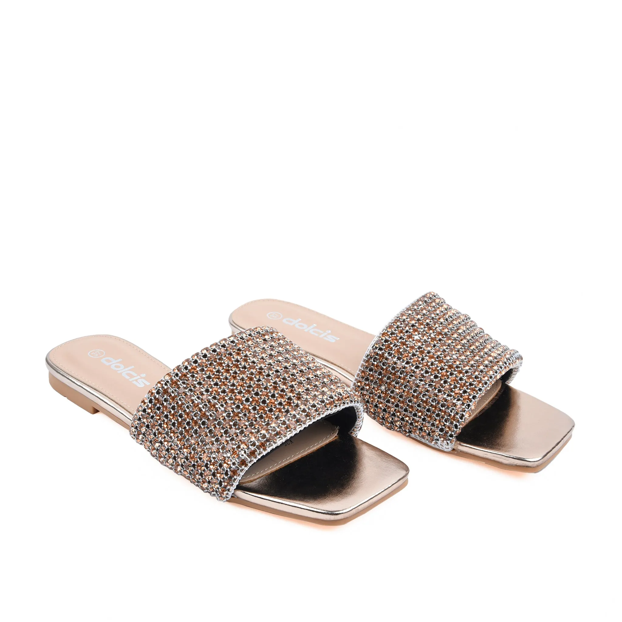 Chic Gold Embellished Flats | 590J-P