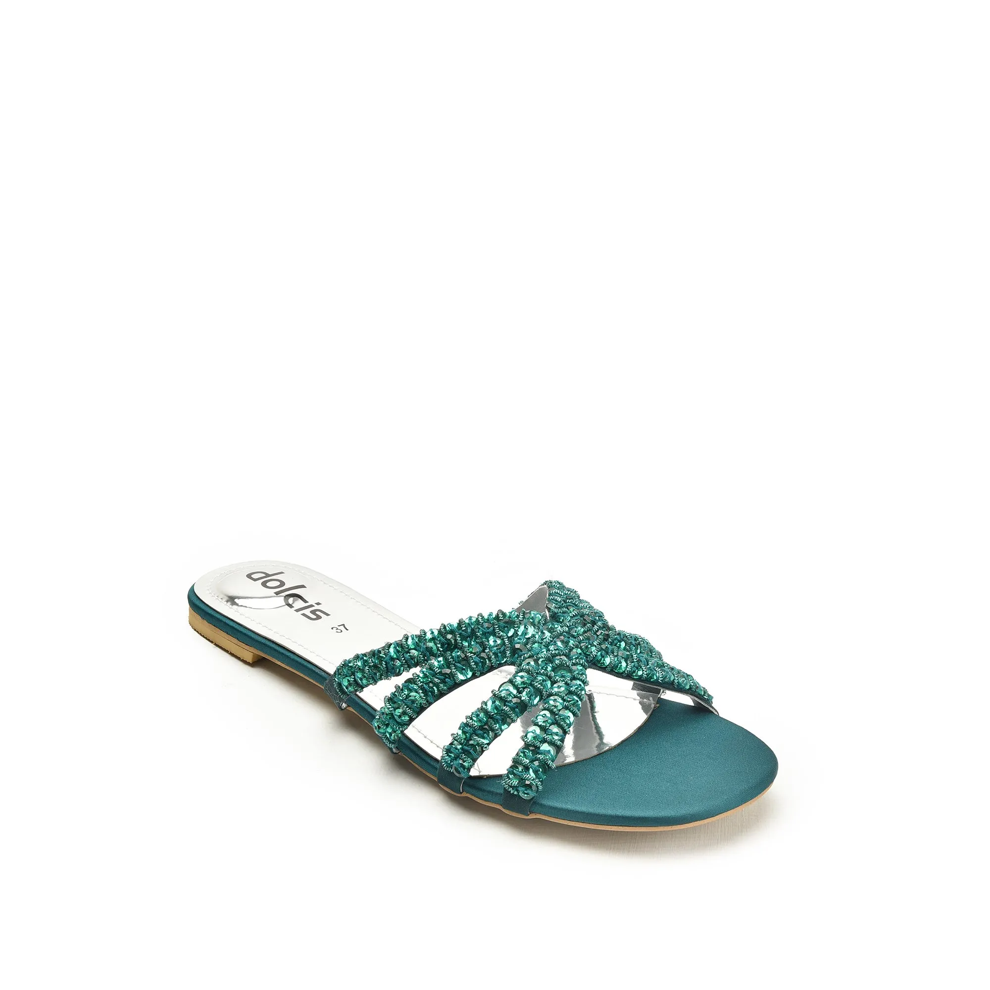 Chic Green Embellished Flats | 585J-K