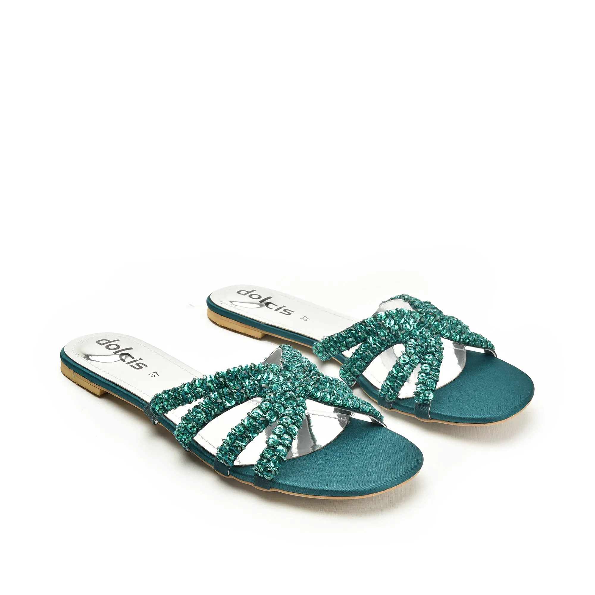 Chic Green Embellished Flats | 585J-K