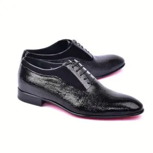 Corrente C0001-7355 Men's Shoes Black Polished Leather Formal Oxfords (CRT1484)