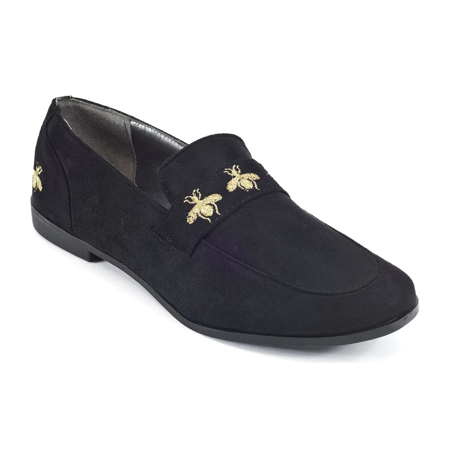 Faux Suede Bee Detail Flat Slip On Loafers