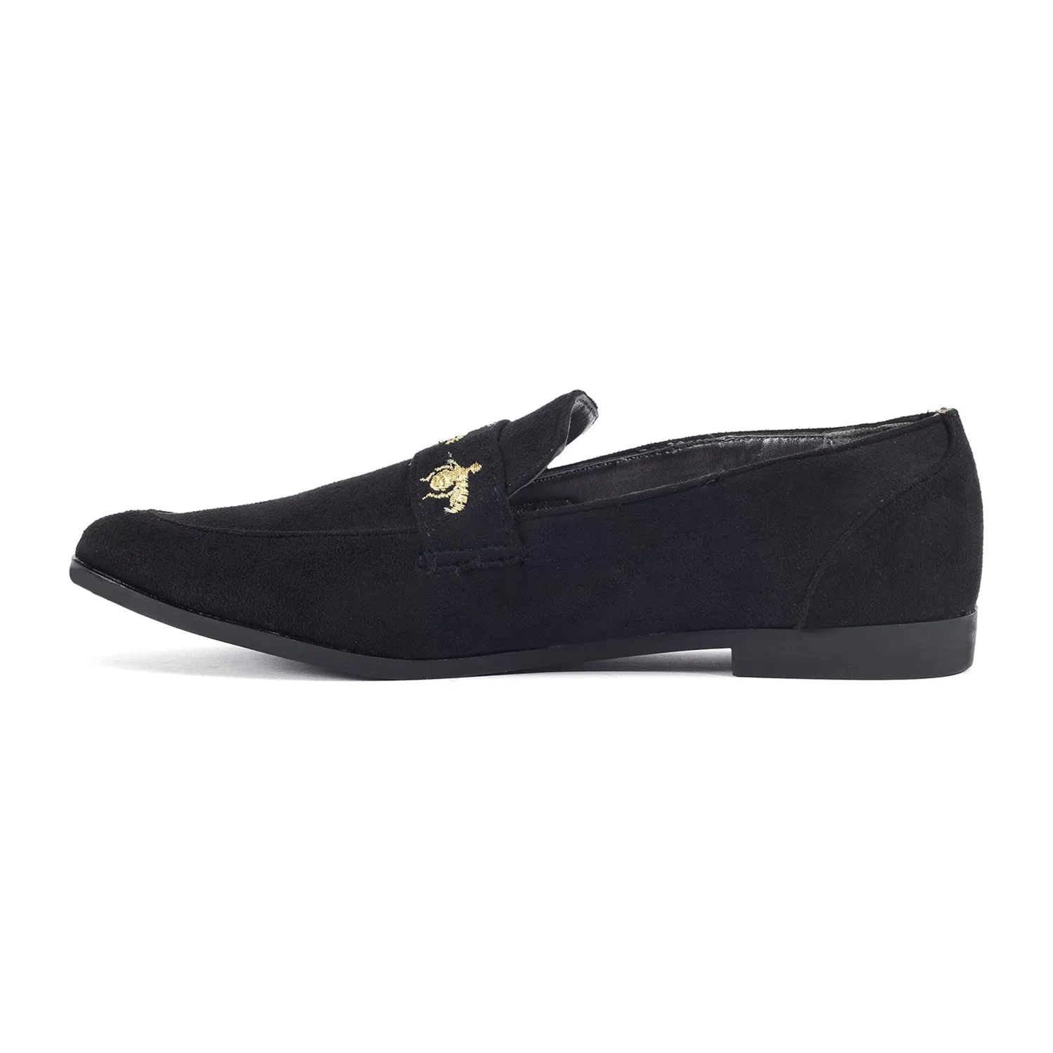 Faux Suede Bee Detail Flat Slip On Loafers