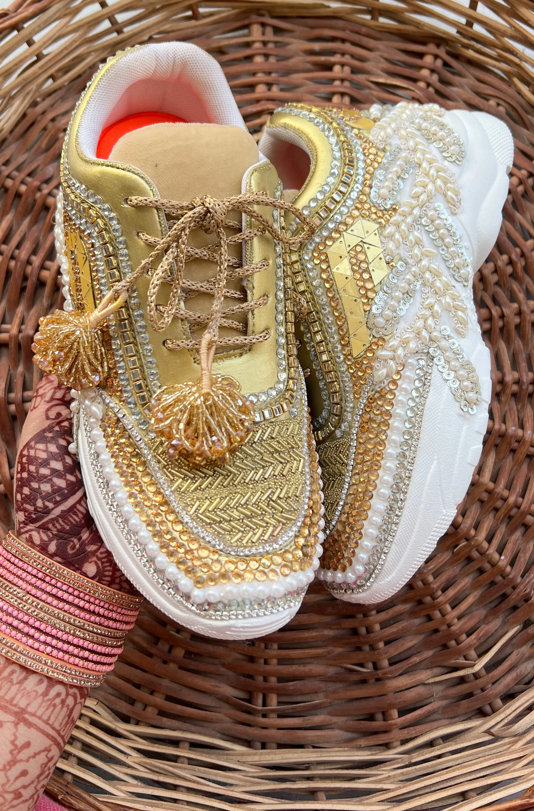 FUNKY N TRENDY gold and silver sneakers for brides / silver sneakers for bridesmaids/ gold sneakers / bridal sneakers / bridesmaid sneakers/ golden hand work sneakers / gold sneakers / embroidered sneakers