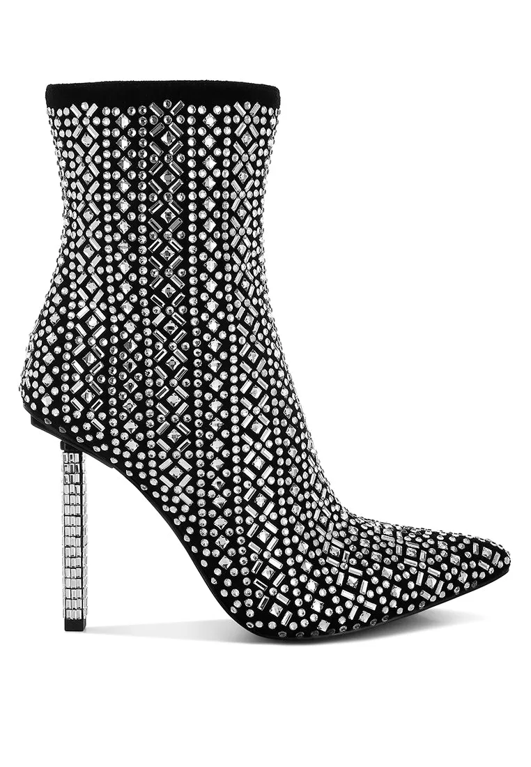 Gem Blaze Patterned Rhinestones Detail Stiletto Boots