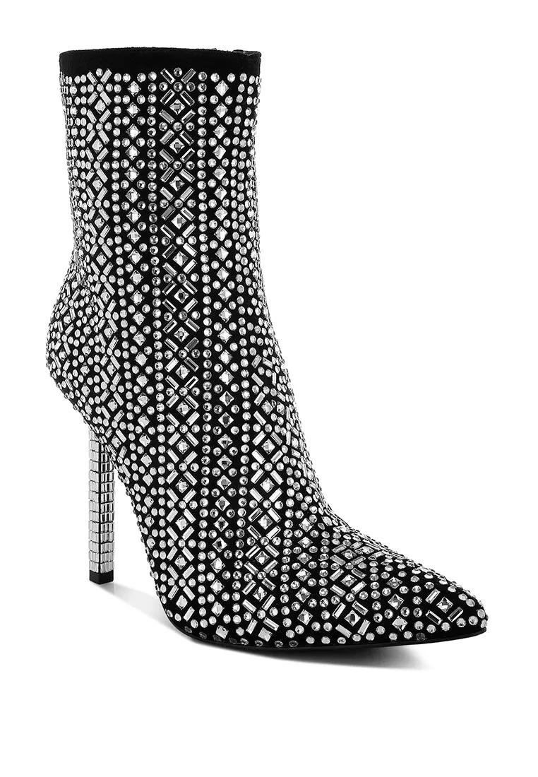 Gem Blaze Patterned Rhinestones Detail Stiletto Boots