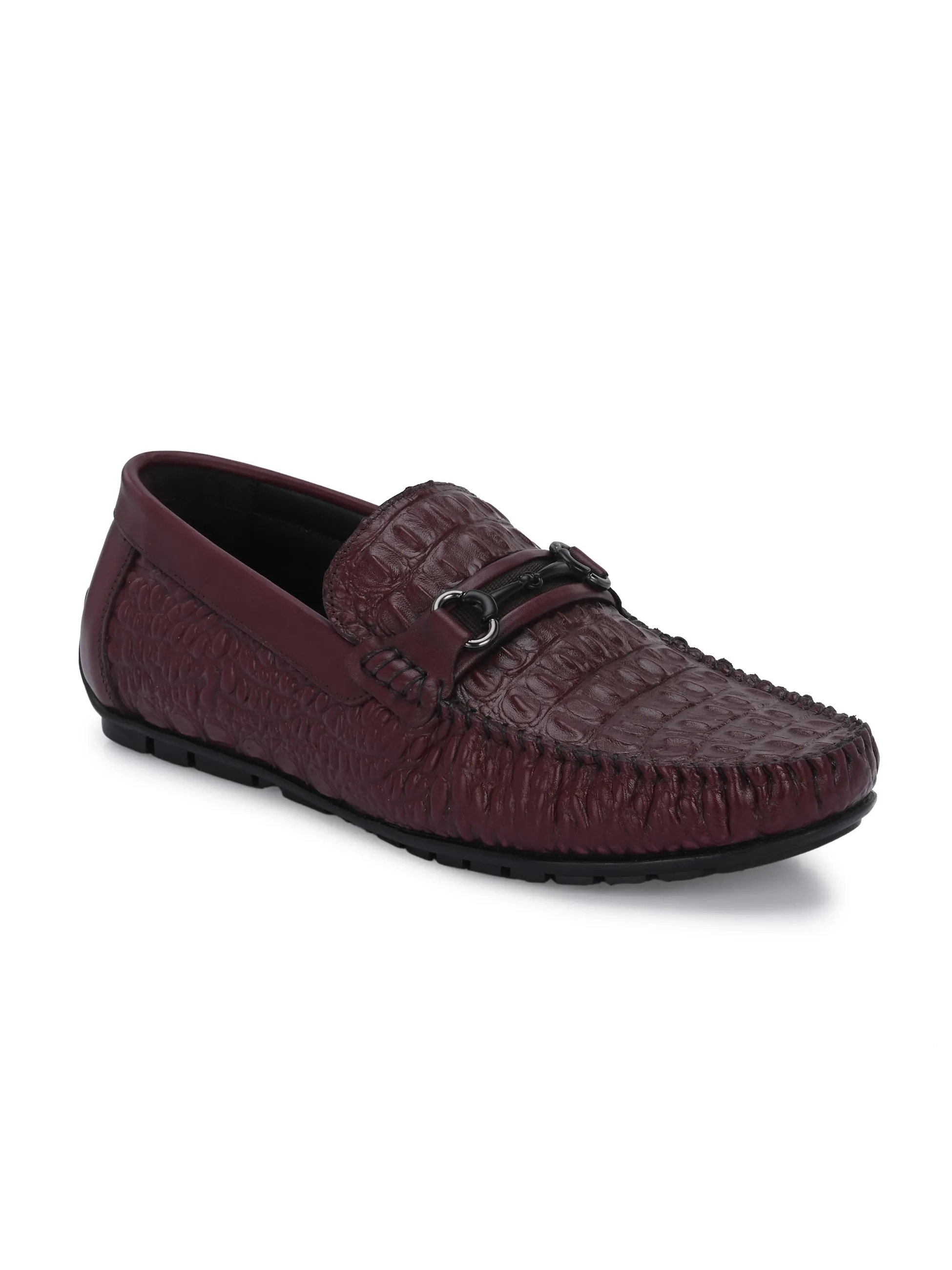 Hitz Men's Cherry Leather Casual Slip on Loafers