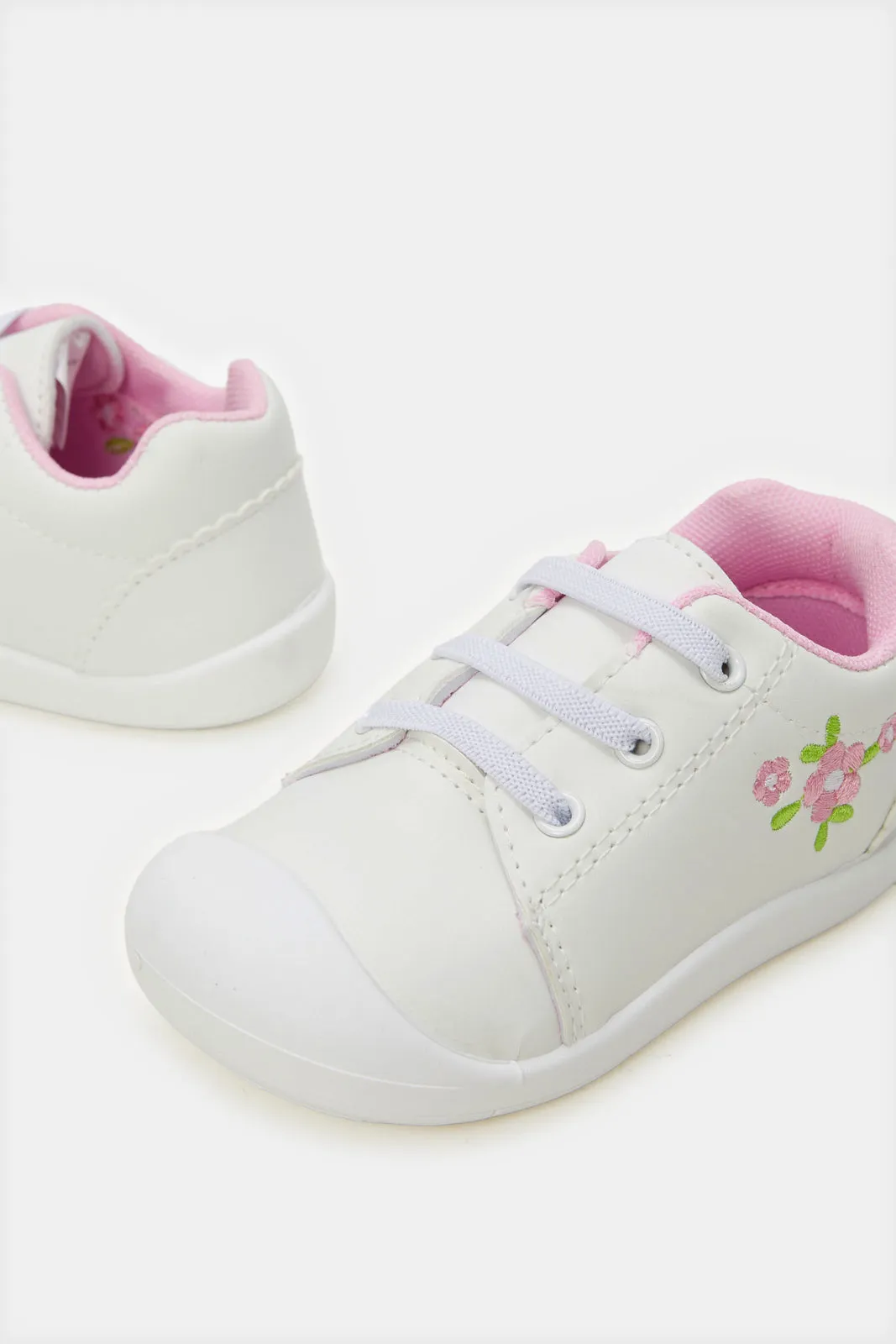 Infant Girls White Embroidered Sneakers