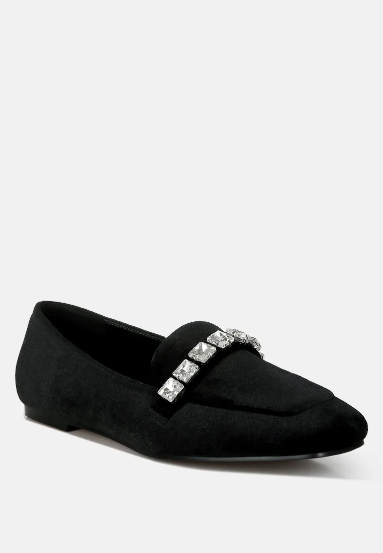 Kyari Velvet Diamante Strap Loafers