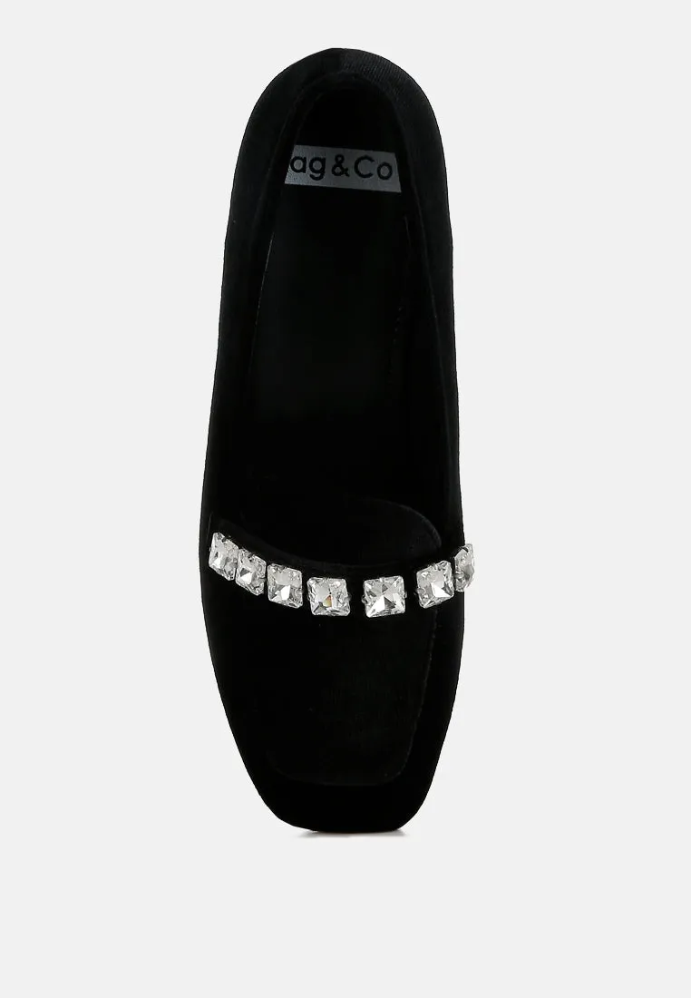 Kyari Velvet Diamante Strap Loafers