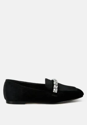 Kyari Velvet Diamante Strap Loafers