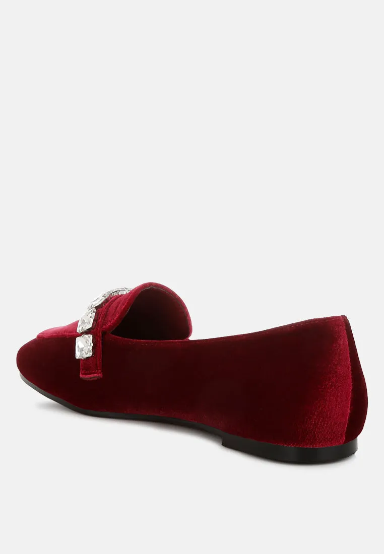 Kyari Velvet Diamante Strap Loafers