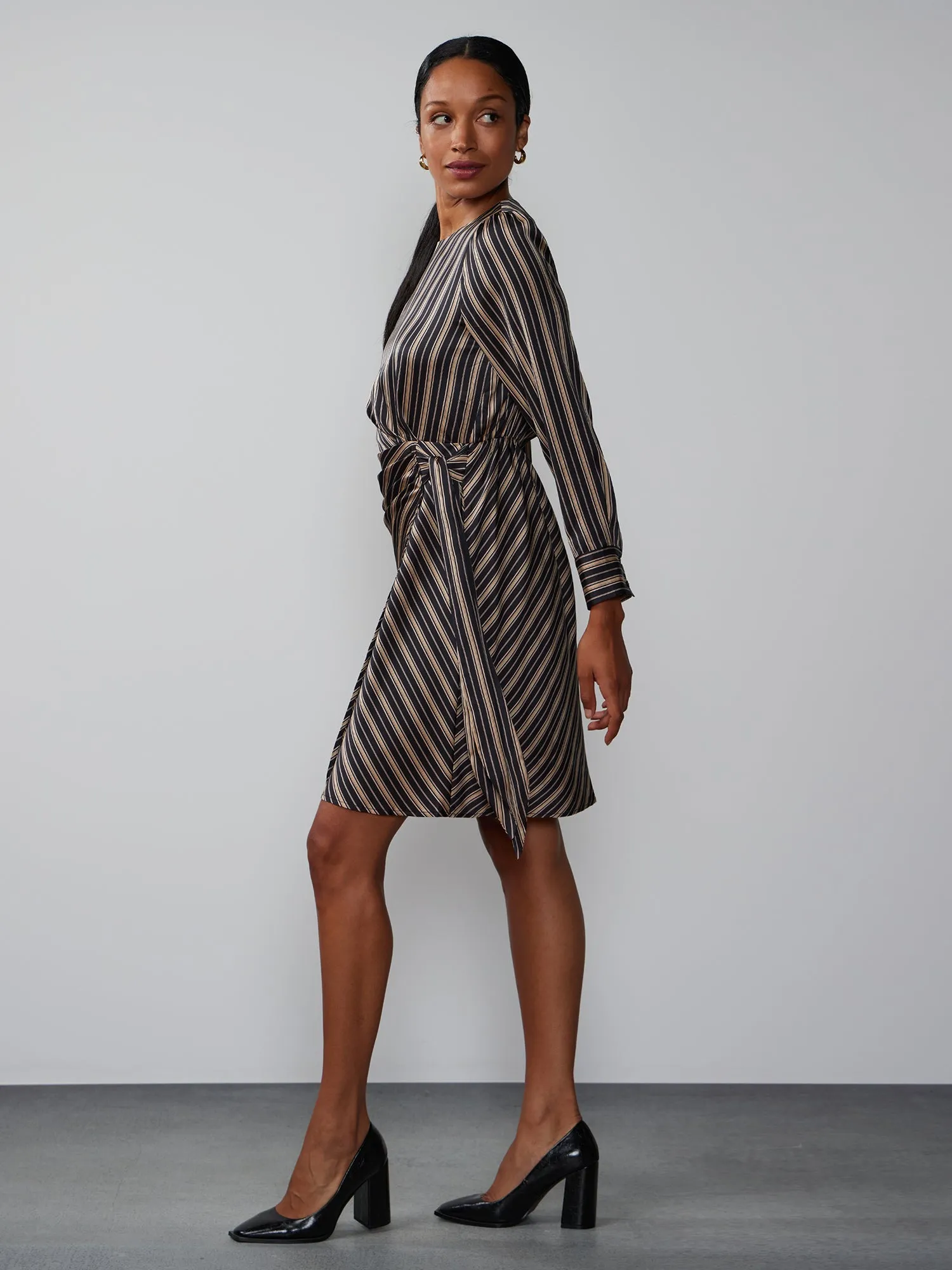 Long Sleeve Crew Neck Striped Dress