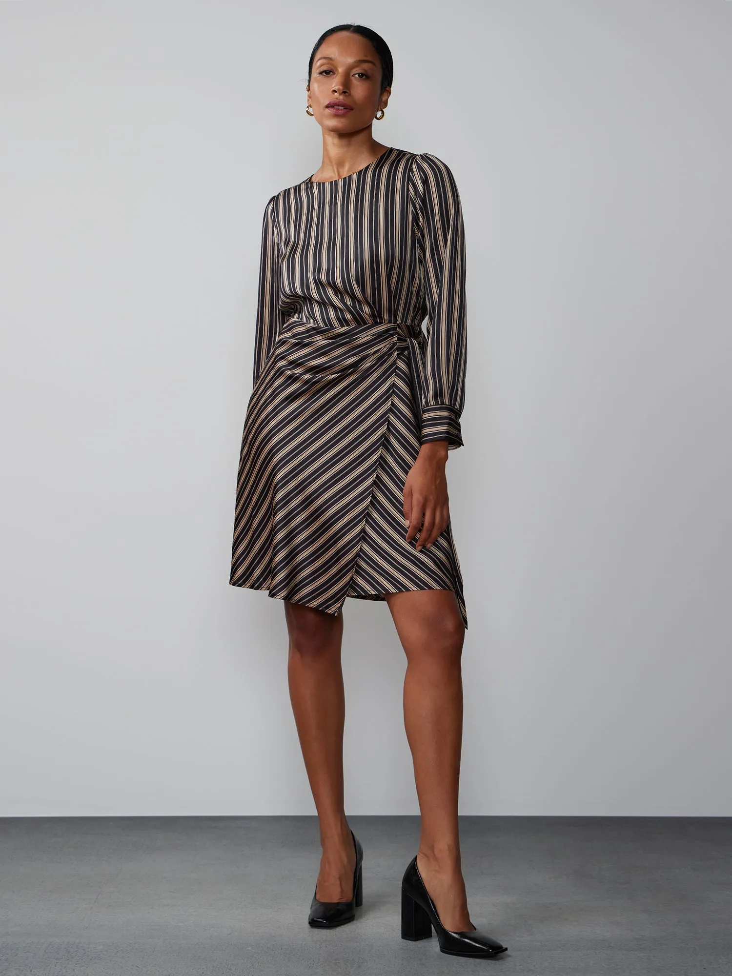 Long Sleeve Crew Neck Striped Dress