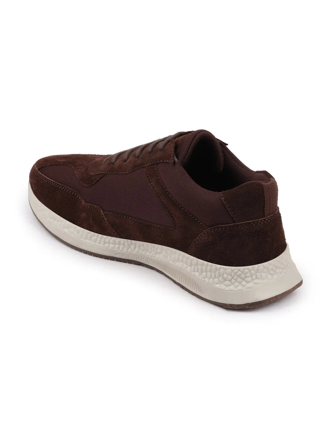 Men Brown Suede Leather Lace Up Casual Sneaker Shoes