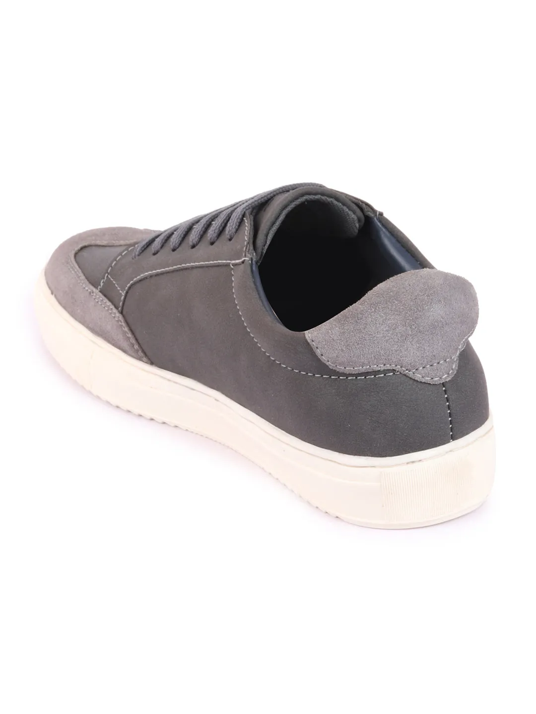 Men Grey Lace-Up Low Top Classic Sneakers Casual Shoes