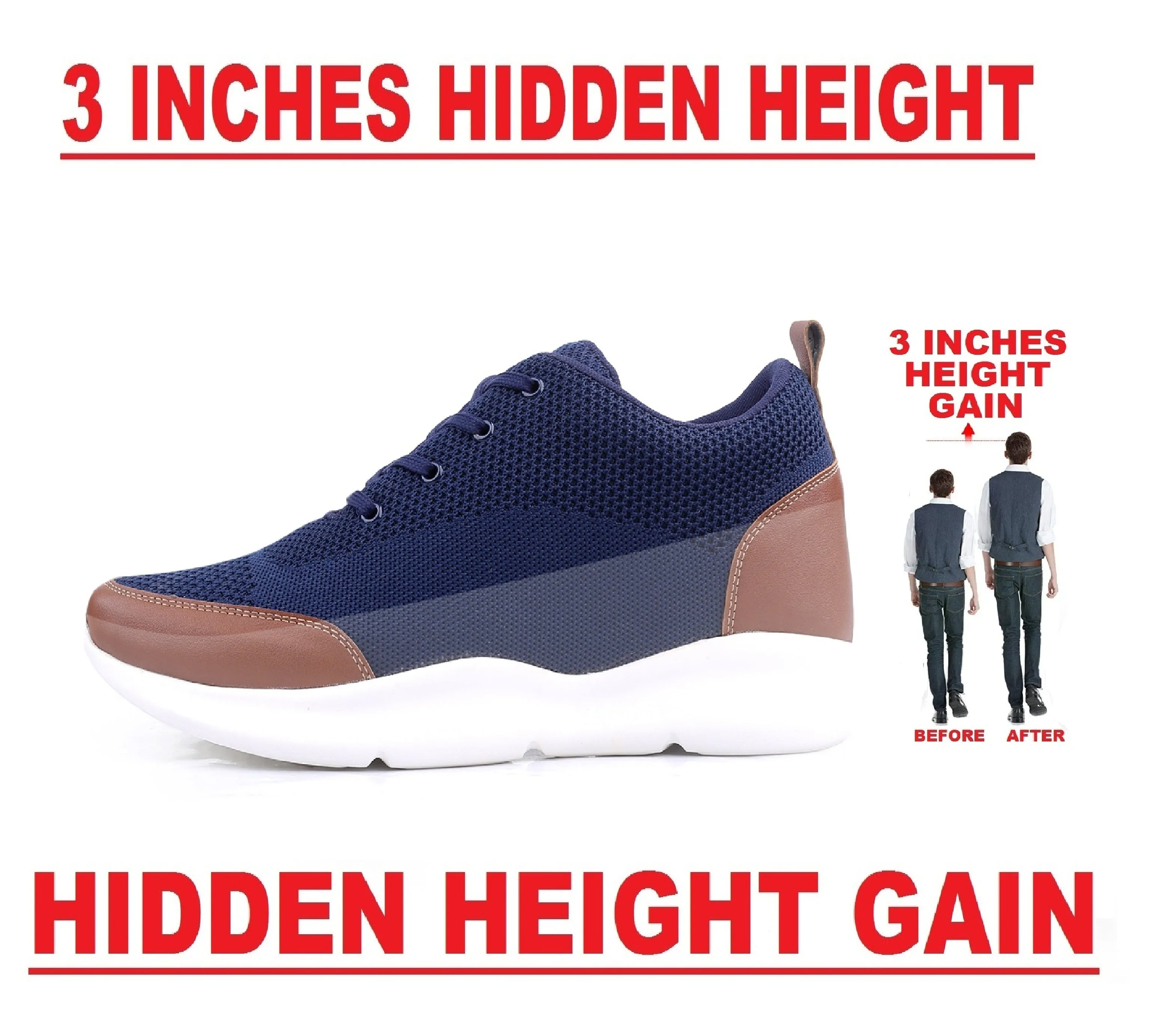 Men's New Stylish Hidden Height Increasing Stylish Casual Sports Lace-Up Shoes