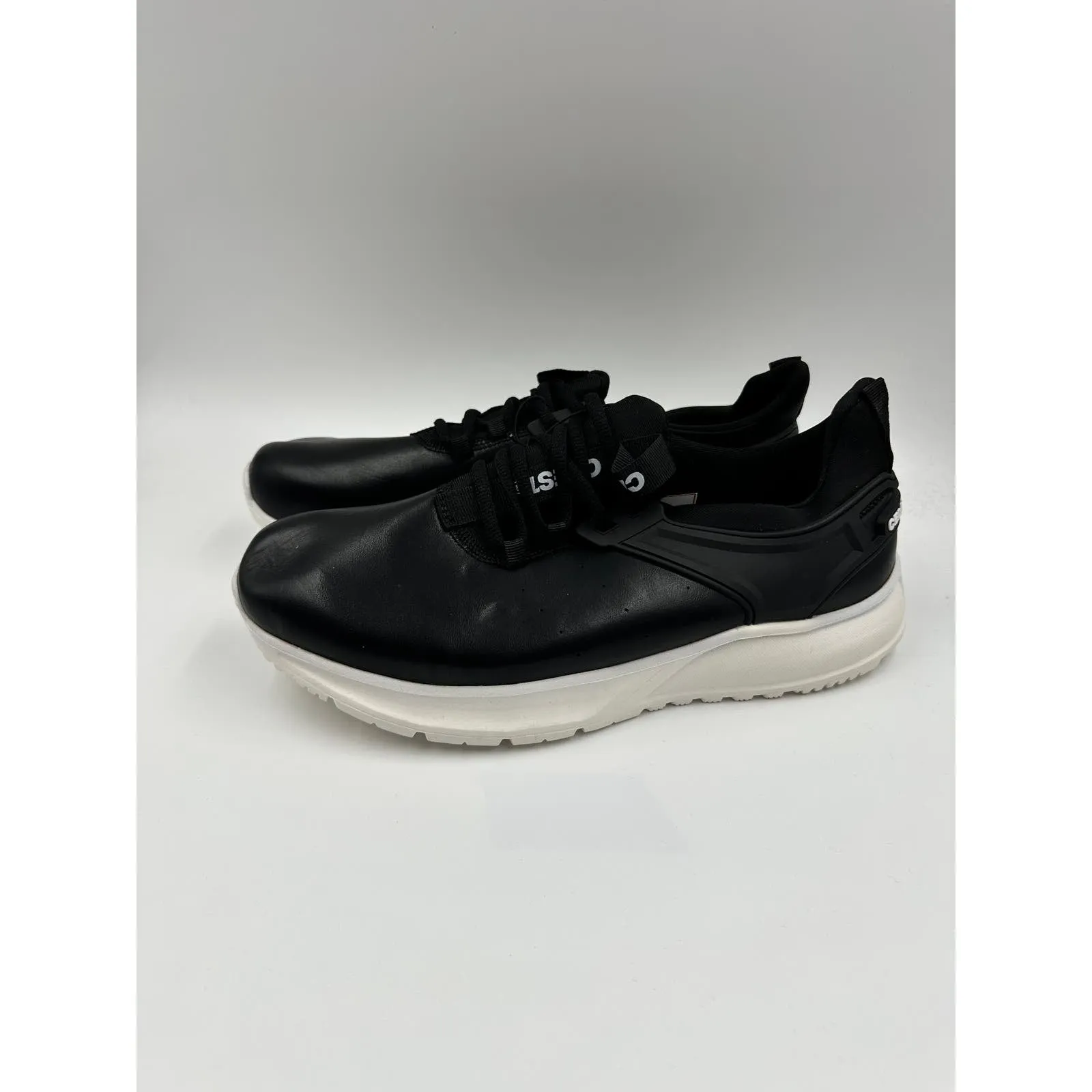 Men's Size 10, Black Synthetic Leather Sneaker with White Ultra Cushion Sole