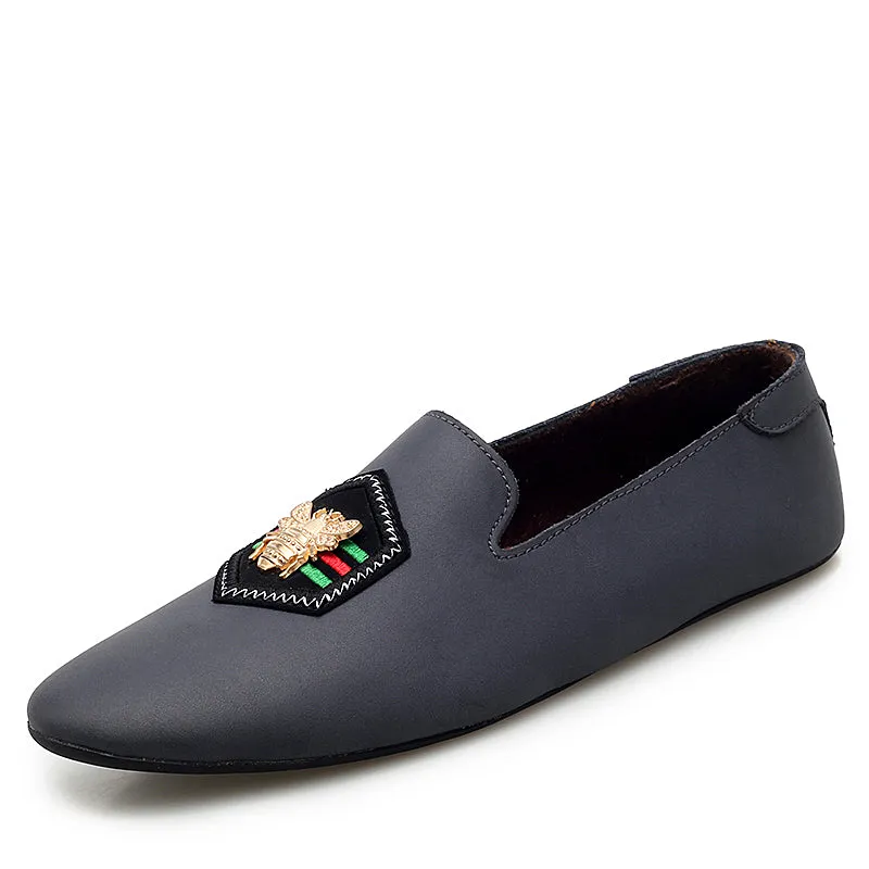 Men's Stylish Loafers Bee Embroidery Leather Shoes For Men | 597