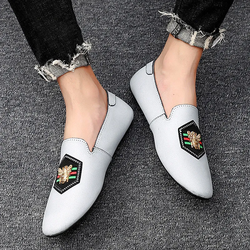 Men's Stylish Loafers Bee Embroidery Leather Shoes For Men | 597