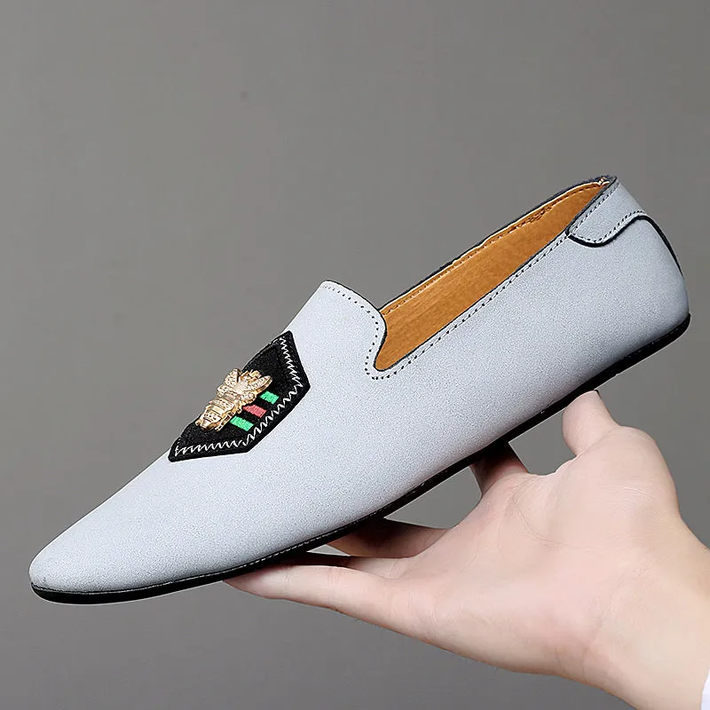 Men's Stylish Loafers Bee Embroidery Leather Shoes For Men | 597