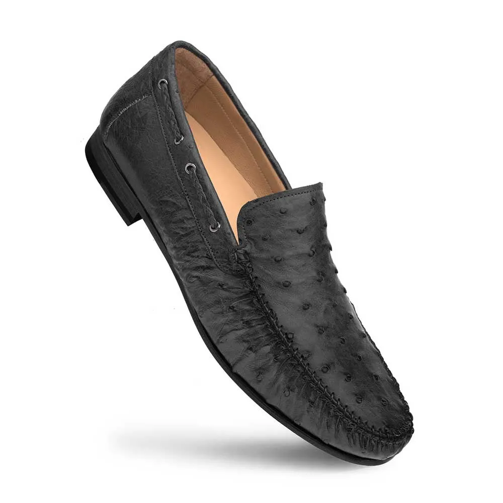 Mezlan Genuine Ostrich Black Moccasin Slip-on Loafers For Men