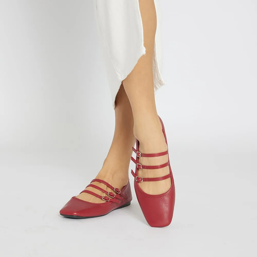 Millie Flat in Red Leather