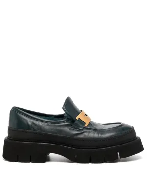 Navy Leather Chunky Loafer With Shearling