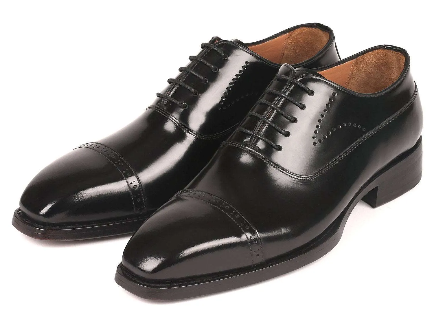 Paul Parkman Black Polished Leather Oxfords