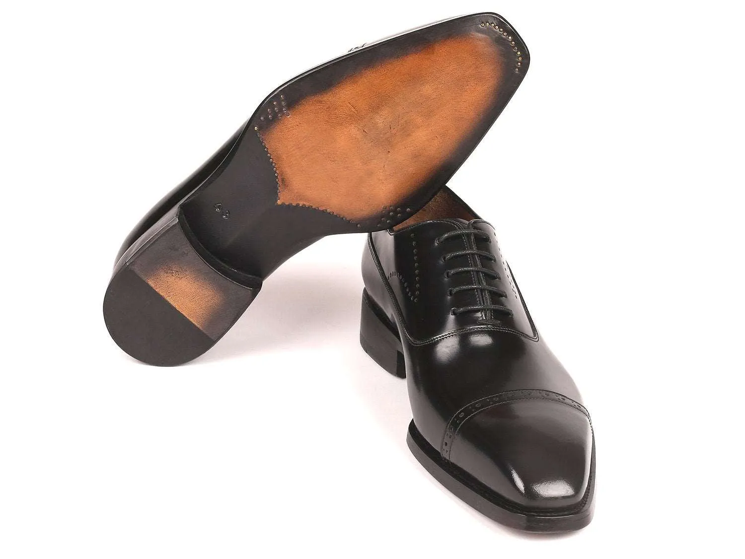 Paul Parkman Black Polished Leather Oxfords