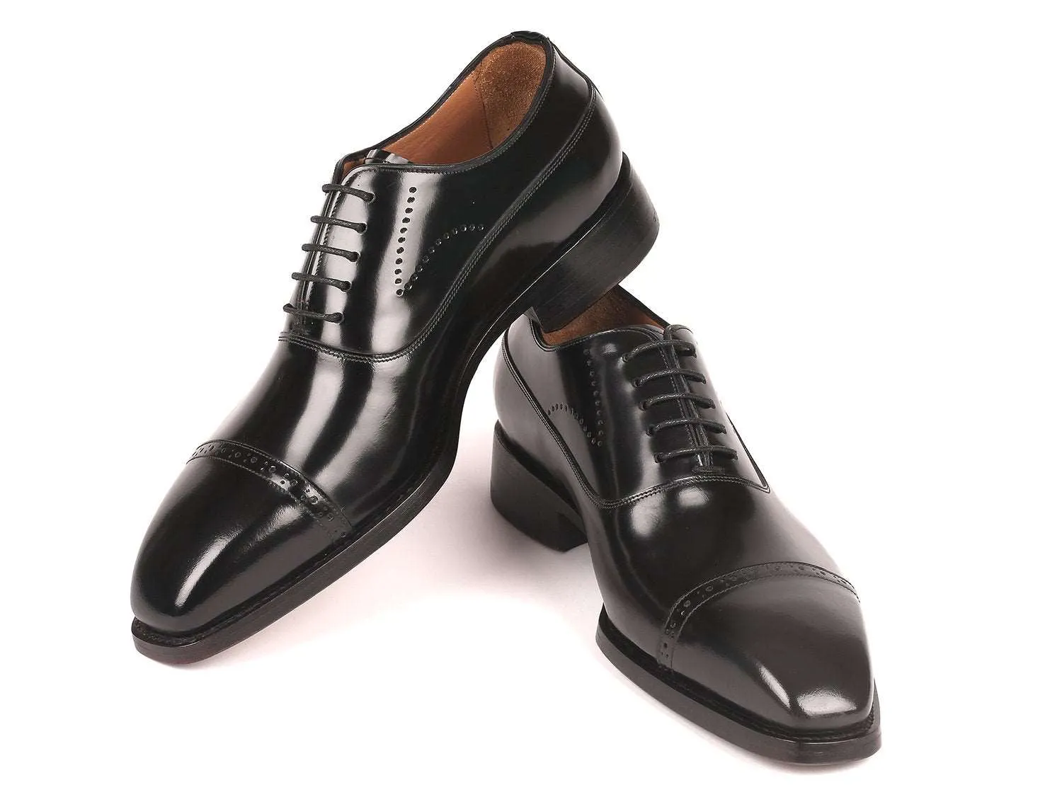 Paul Parkman Black Polished Leather Oxfords