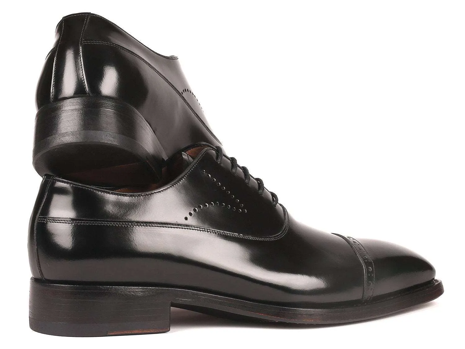 Paul Parkman Black Polished Leather Oxfords