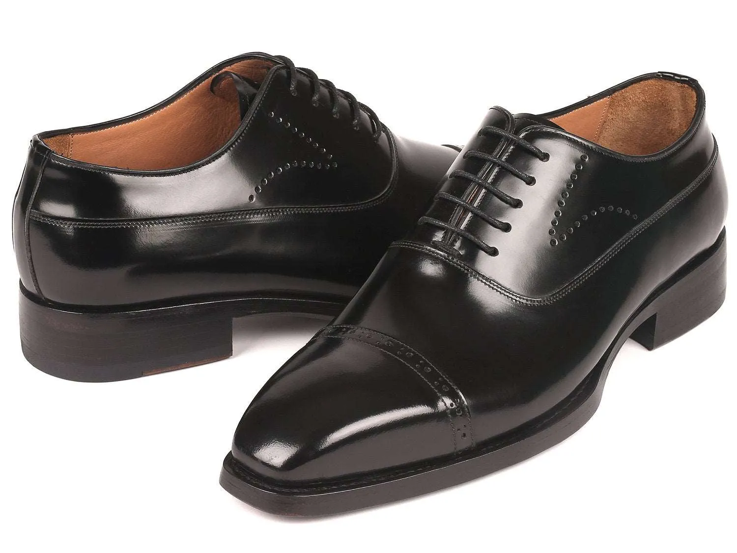 Paul Parkman Black Polished Leather Oxfords