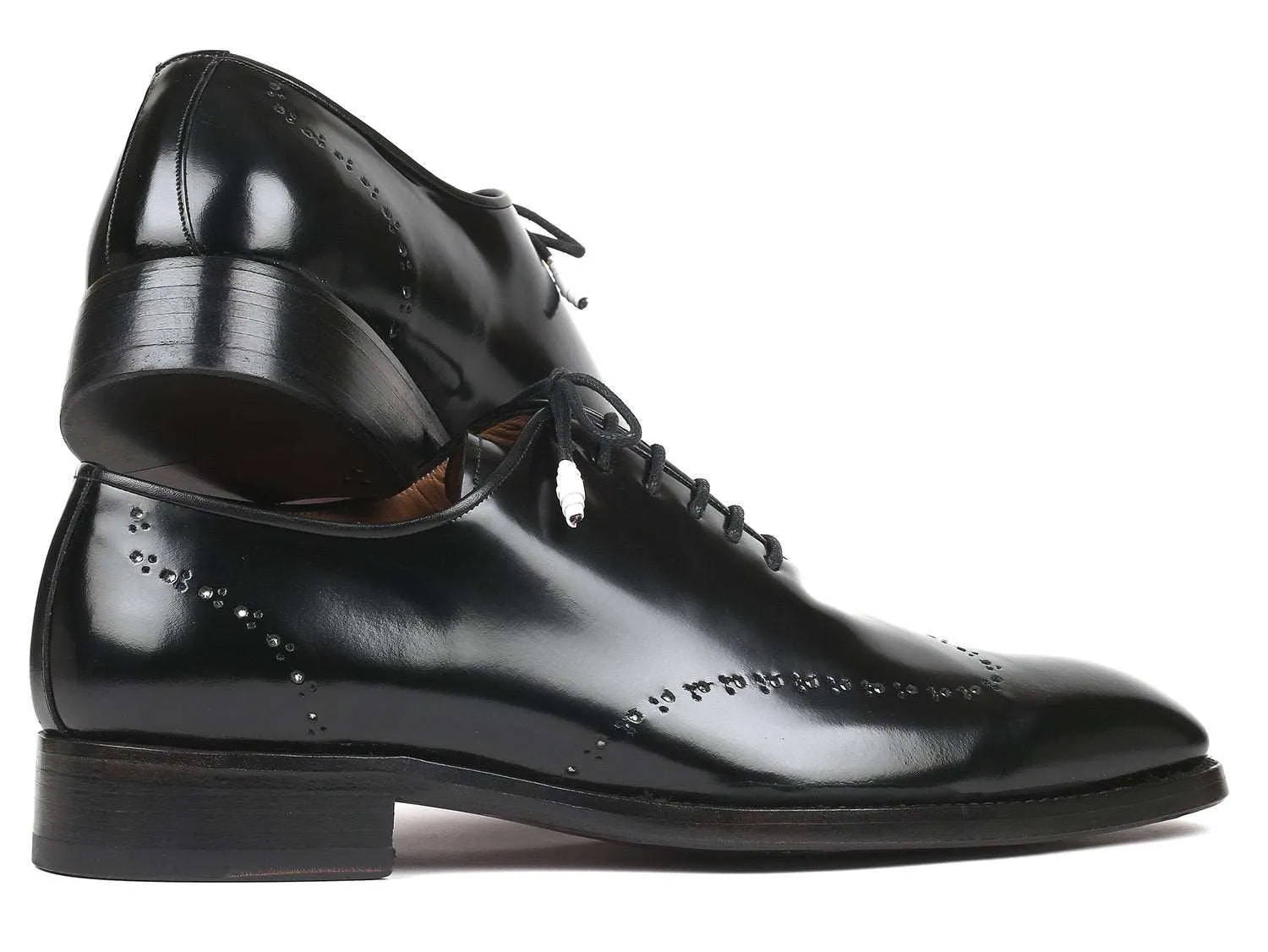 Paul Parkman Black Polished Leather Wingtip Oxfords