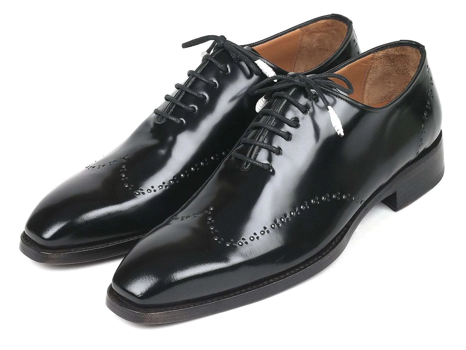 Paul Parkman Black Polished Leather Wingtip Oxfords