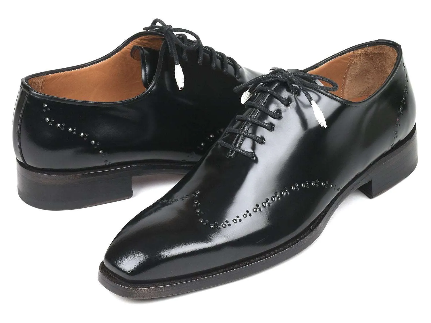 Paul Parkman Black Polished Leather Wingtip Oxfords