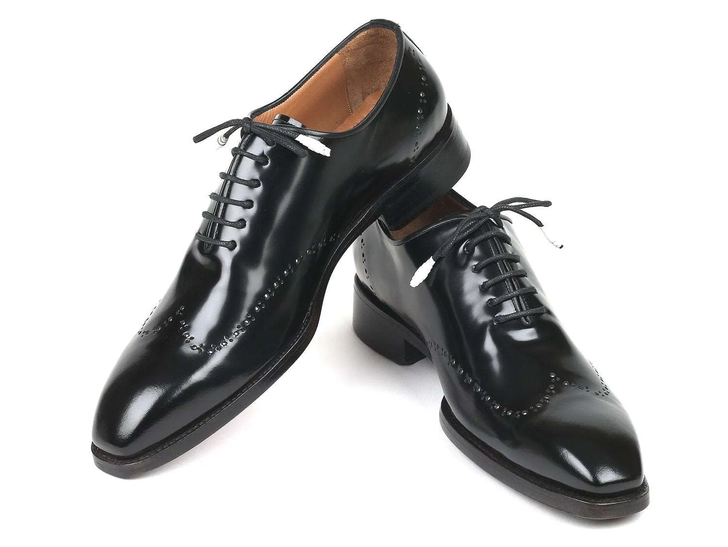 Paul Parkman Black Polished Leather Wingtip Oxfords