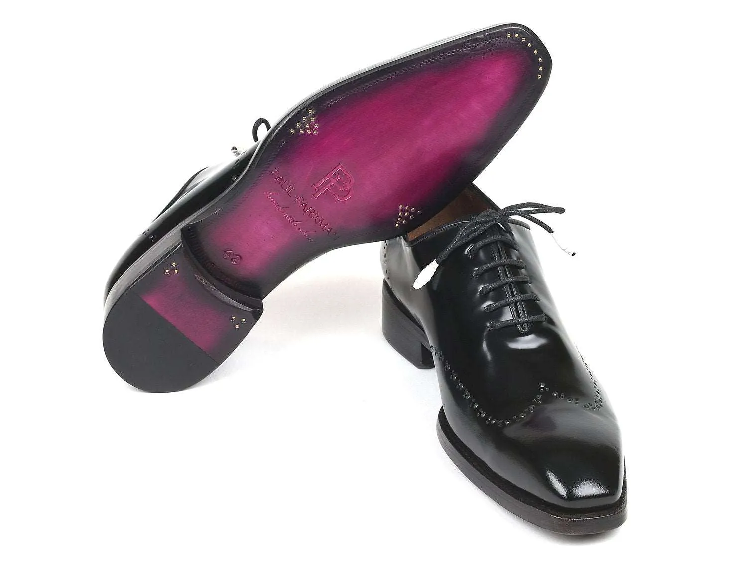 Paul Parkman Black Polished Leather Wingtip Oxfords